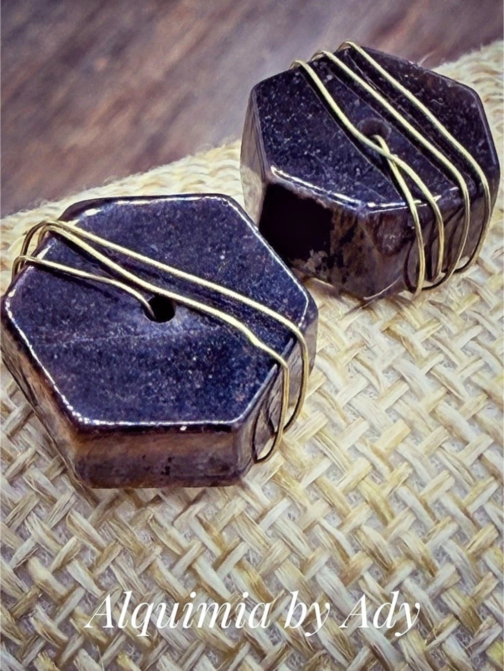 Tiger’s eye Handmade Stone STUD Earrings in Black brown & Gold